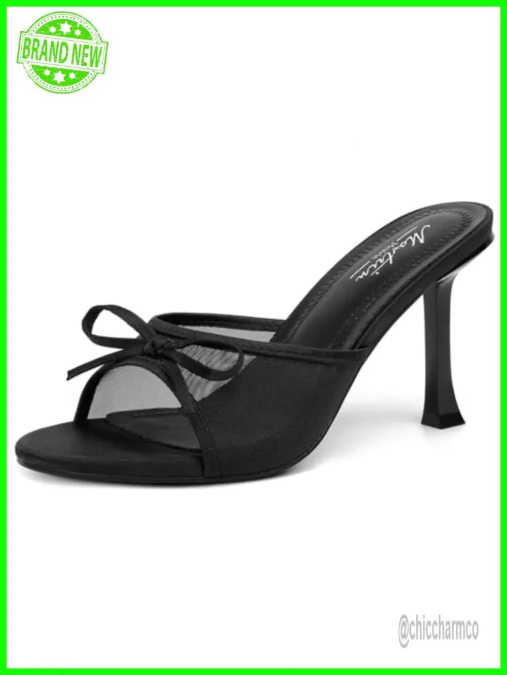 Kitten Heels Round Toe Bow Vintage Mules Slip on Stiletto Backless Sandals
